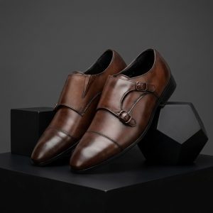 Japanese Premium Brown_Double_Monk_Strap Leather Shoes